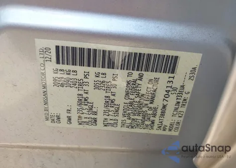 2021 Nissan Rogue Sv Intelligent Awd z USA, uszkodzony, nr VIN 5N1AT3BB0MC704131